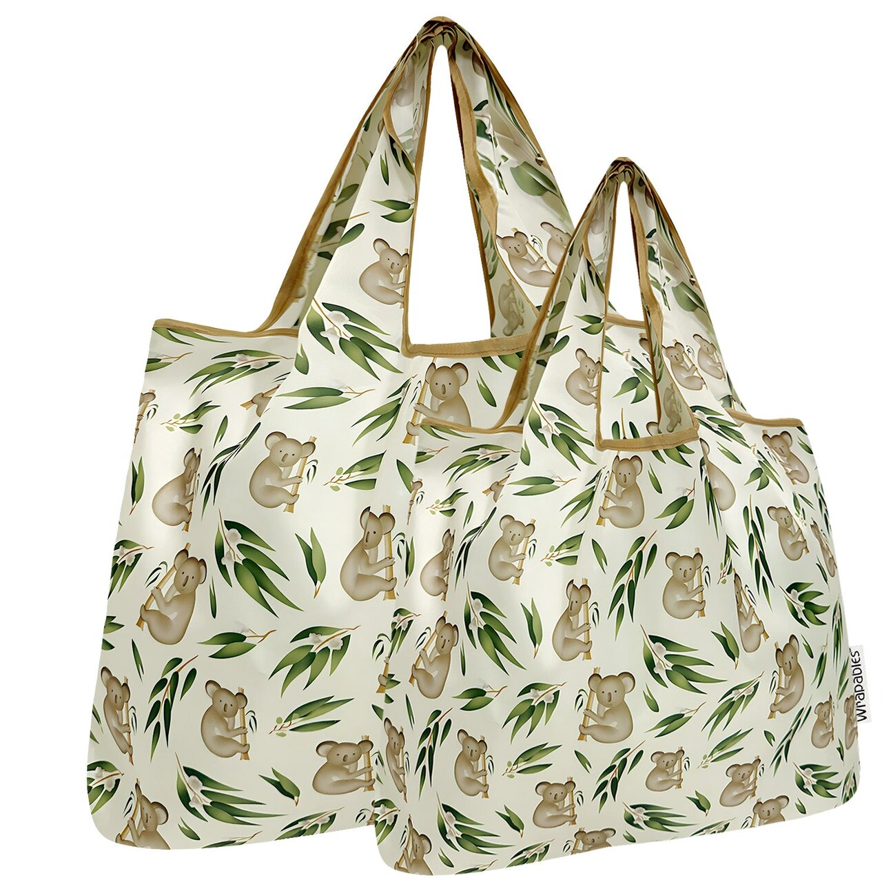 Wrapables Large & Small Foldable Tote Nylon Reusable Grocery Bags, Set of 2, Koalas